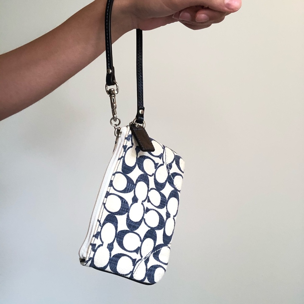 Coach Blue and White Mini Wristlet 2000s Era